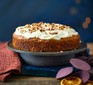 Air-fryer carrot cake on a cake stand