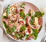 Charred nectarine & prosciutto panzanella served in a bowl