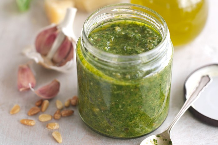 Homemade pesto in a jar