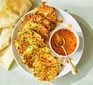 Sesame, halloumi & courgette fritters served with a chilli honey drizzle