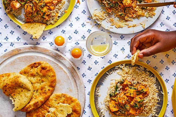 Family servings of creamy halloumi & tomato curry