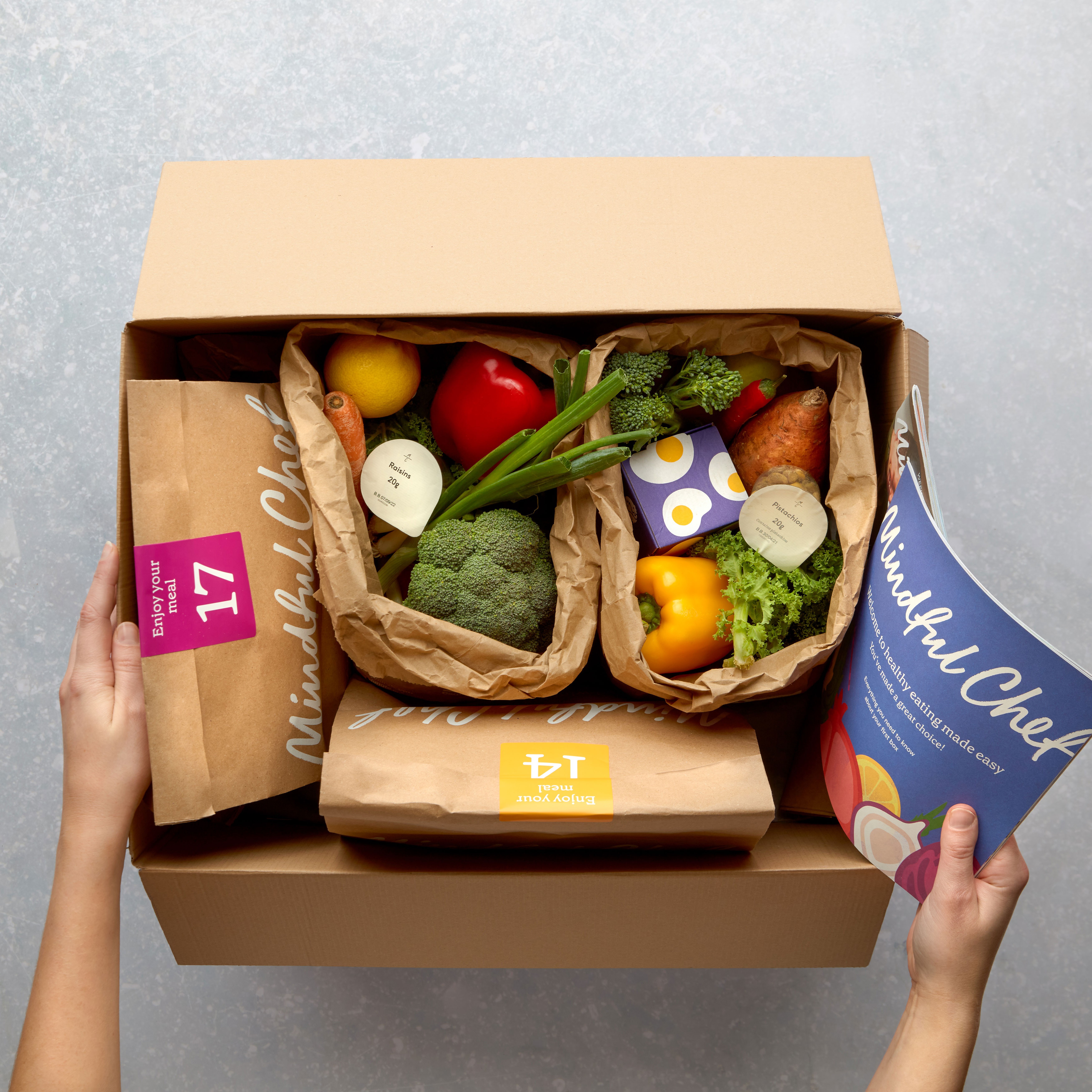 Overhead shot of a Mindful Chef recipe box