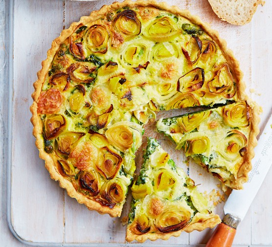 Leek tart cut into slices