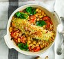 Pesto salmon & bean gratins served in a casserole dish